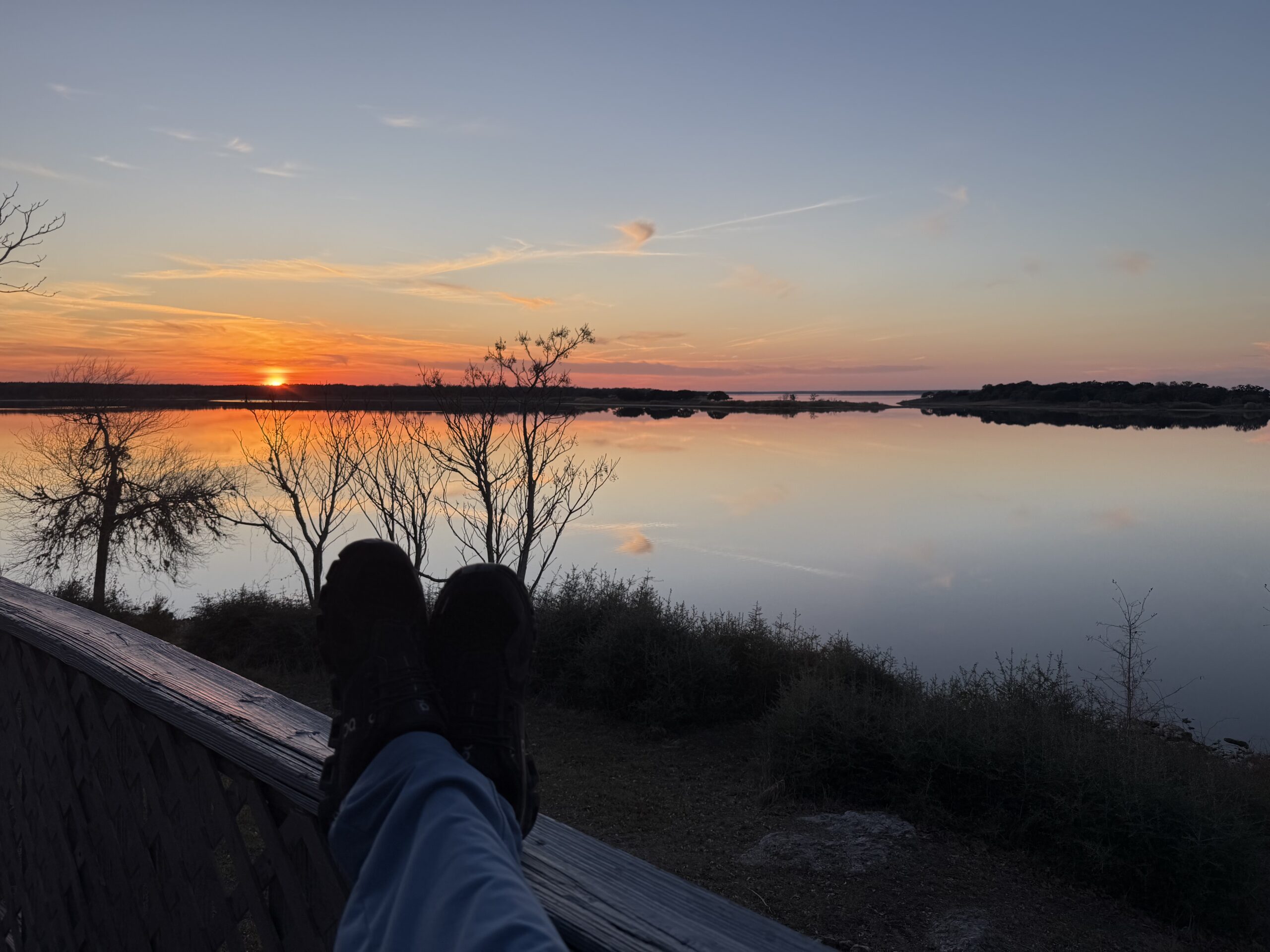 Aerial view of Lake Somerville at golden hour
