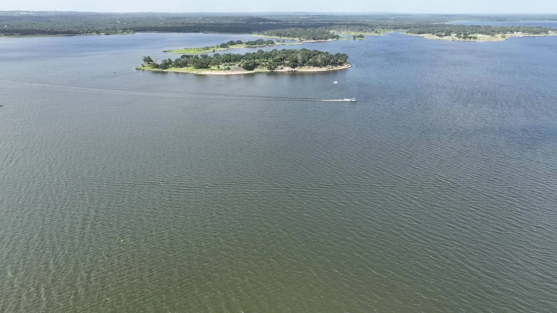 Aerial view of Lake Somerville shoreline at Overlook campground